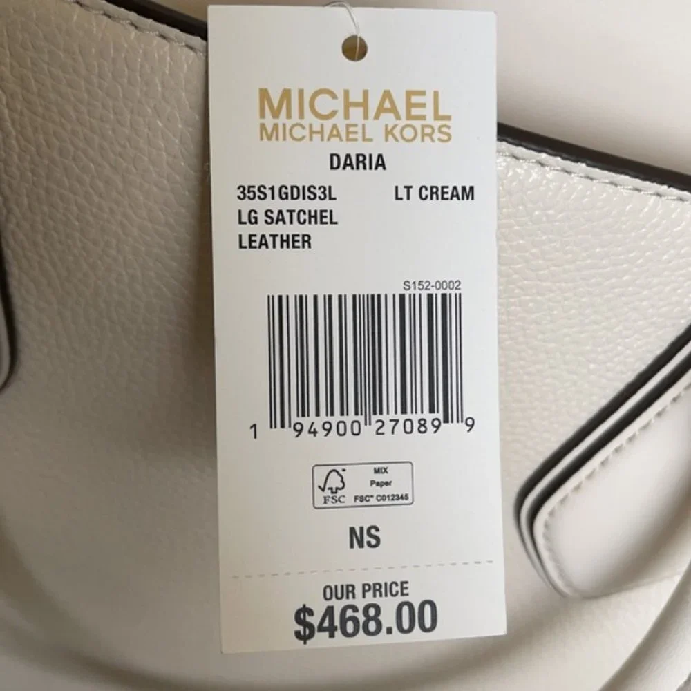Michael Kors Daria Large Satchel Bag Leather Light Cream